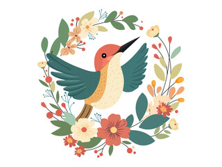 Obraz premium hummingbird flower leaf garden pattern home sweet home family sign symbol nature print illustration flowers