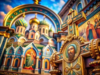 Fototapeta premium Intricate Macro Photography of Christian Symbols Featuring Bible, Church, Cross, and Jesus for Religious and Spiritual Themes