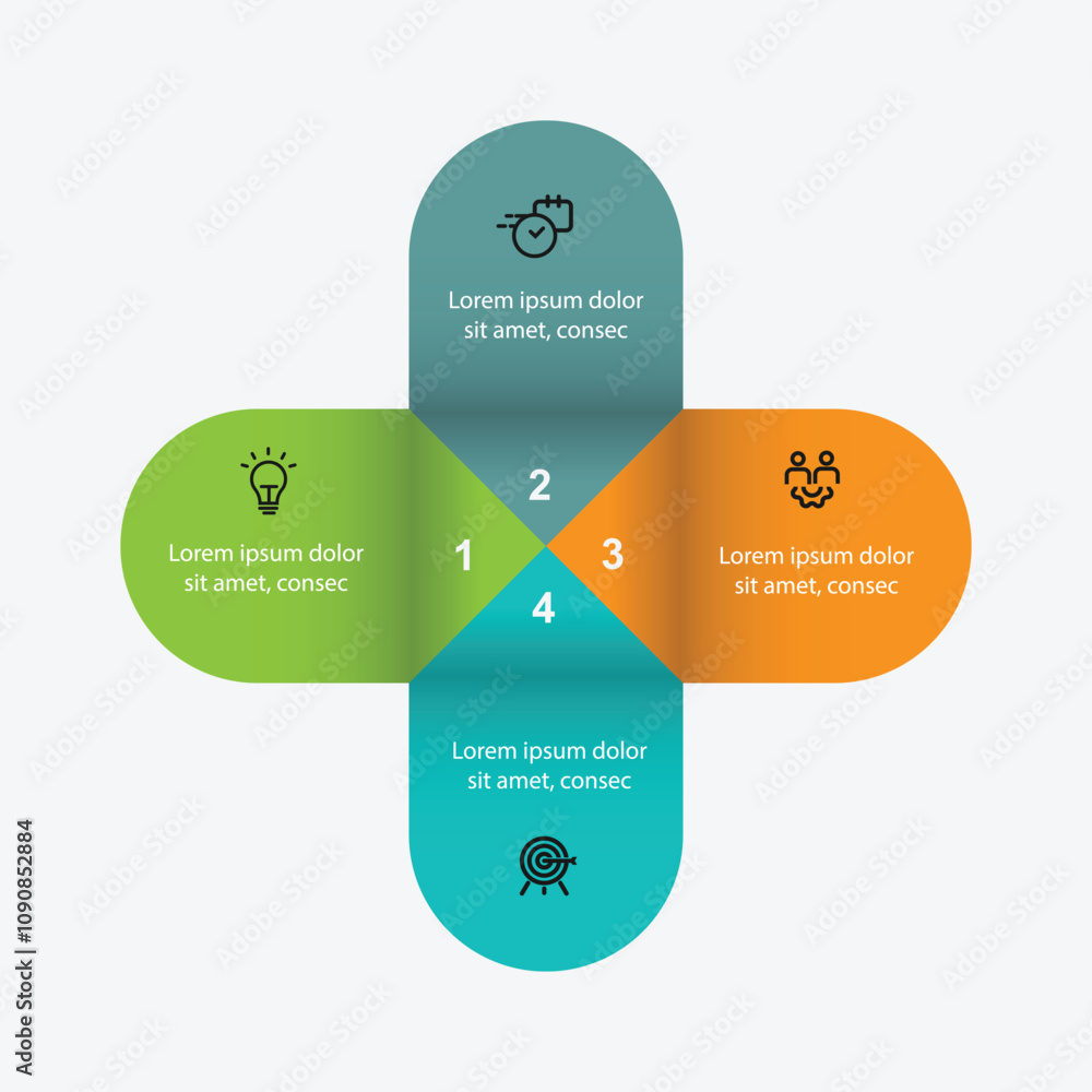 Poster 4 step infographic template. Banner presentation with icons and columns. Vector illustration suitable for business information and web graphic design.