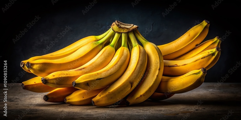 Poster isolated bunch of bananas in low light with tropical vibes and soft shadows for a unique composition