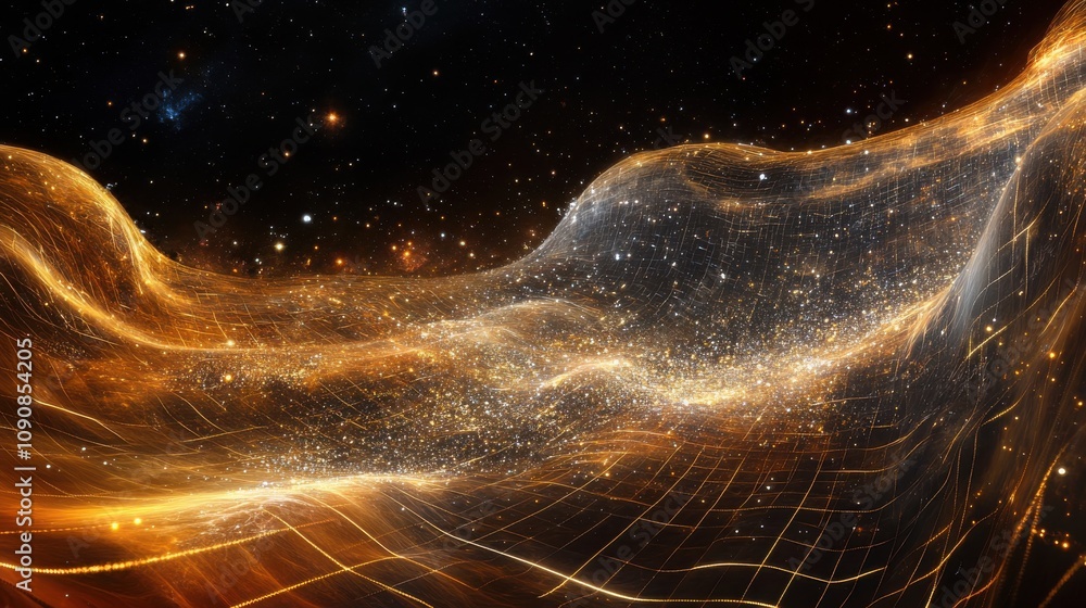 Poster a captivating illustration depicting the complex interactions within the higgs field through waves o