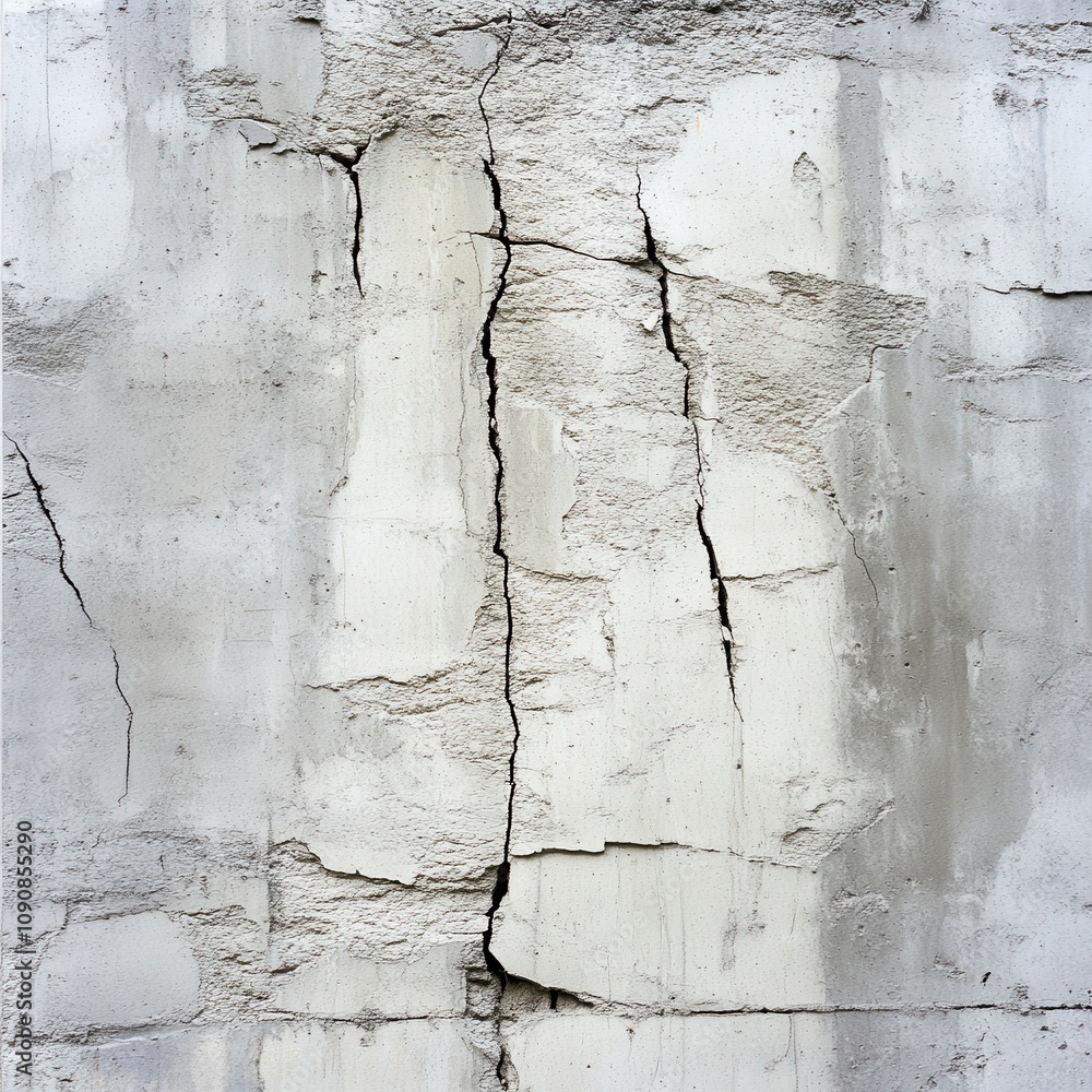 Poster a detailed view of a weathered concrete wall showcasing cracks and texture in an urban environment u