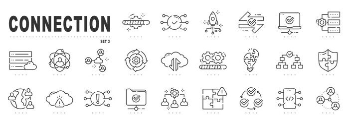 Set of connection related line icons. Network, connect, team, link etc. Editable stroke. Set 3