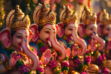 Fototapeta premium Greeting card with bright holiday composition for Ganesh Chaturthi