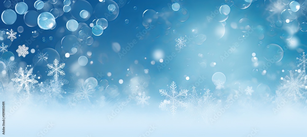 Poster winter wonderland with shimmering snowflakes and sparkling bokeh effects. generative ai