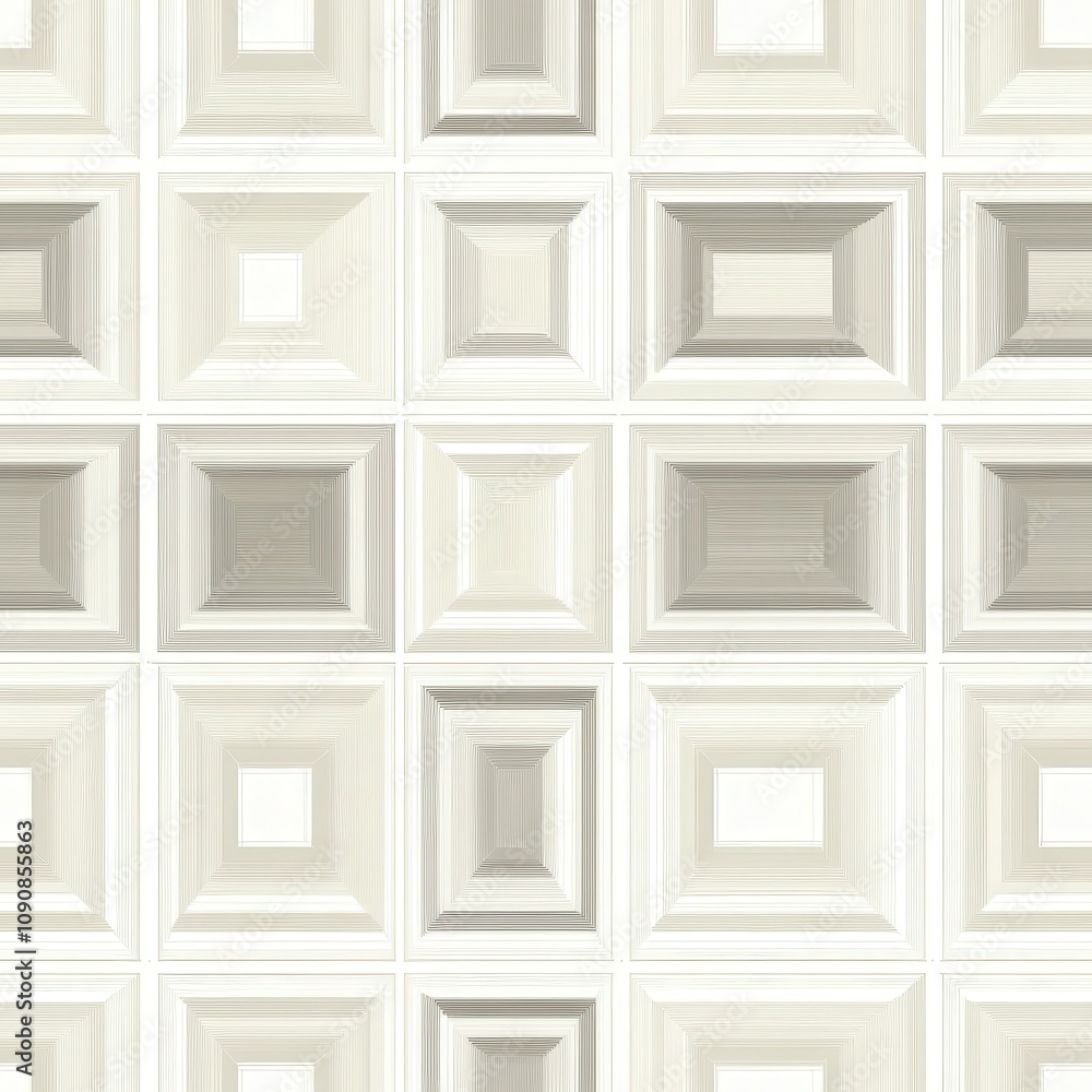 Aufkleber A clean minimalist pattern featuring thin outlined squares and rectangles in varying shades of cream and gray for modern interior design