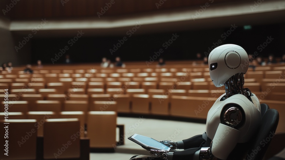 Leinwandbilder a lecturer delivers an engaging presentation on artificial intelligence in a modern auditorium with 