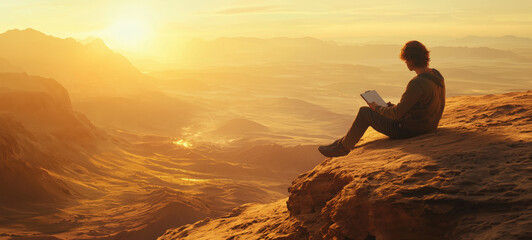 Obraz premium A guy sitting on a canyon