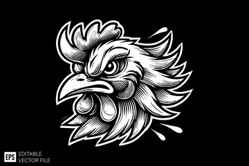 Fototapeta premium chicken rooster illustration black and white vector design