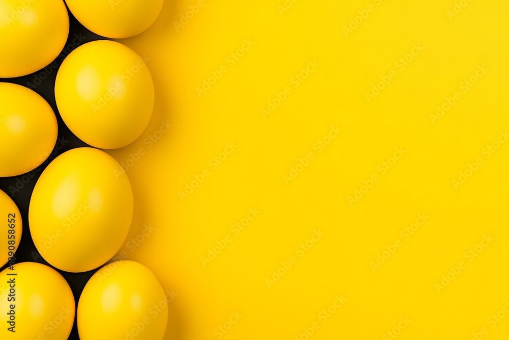 Poster Yellow background with a row of yellow eggs. The eggs are arranged in a circle and are all the same size