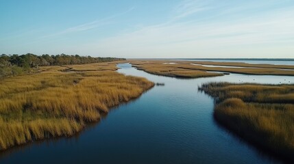 Fototapeta premium Discovering the serene beauty of Creole Nature in Louisiana during a tranquil afternoon at the marshlands