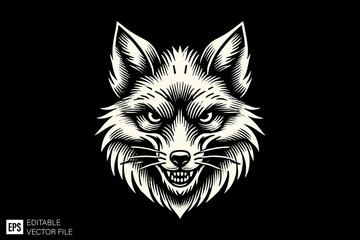 Fototapeta premium fox head illustration black and white vector design