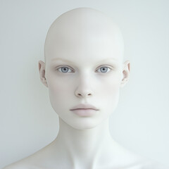 A portrait of a beautiful pale bald woman