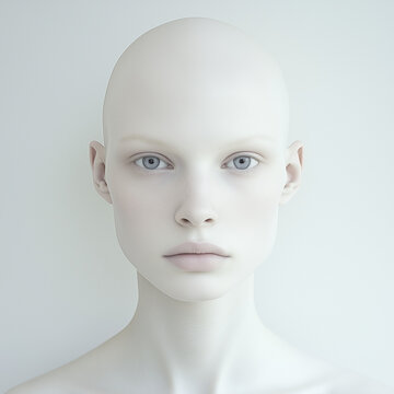 A portrait of a beautiful pale bald woman