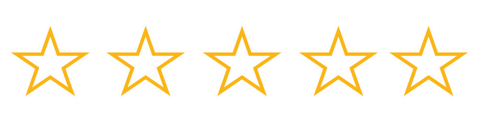 Obraz premium five star rating vector icon set, customer product review icon set, voting symbols, ranking icon set, rating symbol yellow outline, vector illustration on transparent background