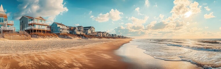 Beautiful panorama of Fenwick's sandy beaches under a vibrant sky at sunset, capturing tranquility and coastal charm