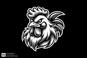 Fototapeta premium chicken rooster illustration black and white vector design
