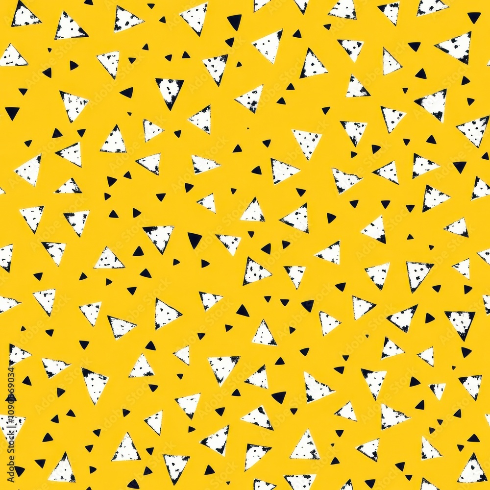 Poster a vibrant and playful pattern featuring hand-drawn black and white triangles on a sunny yellow backg
