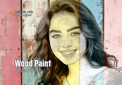 Wood Paint Photo Effect. Some Elements are AI Generated