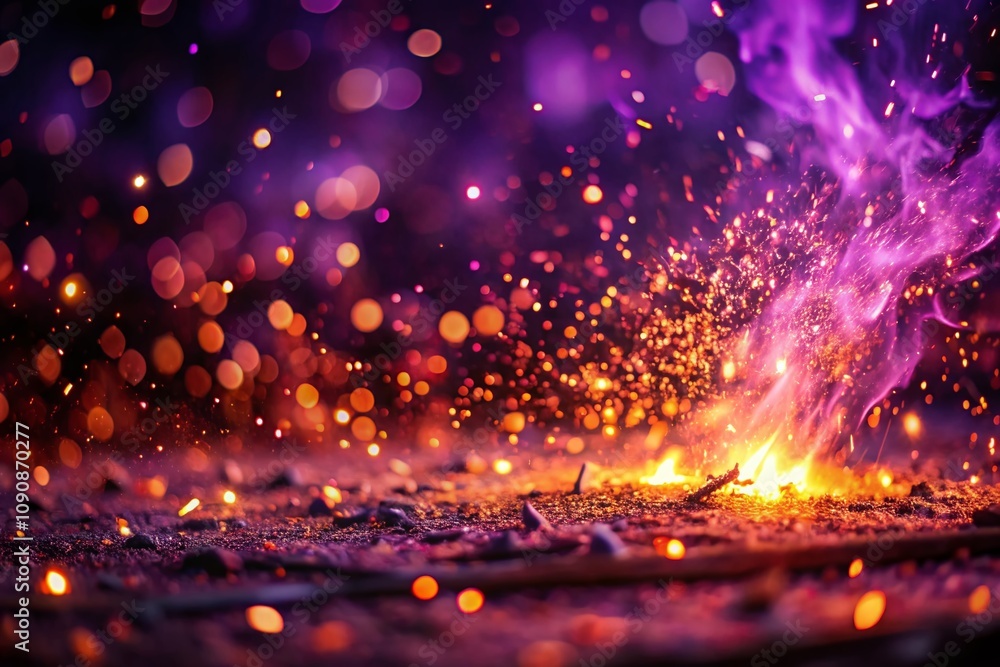 Aufkleber mesmerizing purple particles background with fire sparks and ember effects in slow motion - perfect 