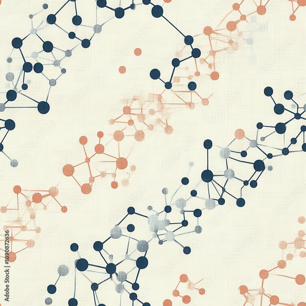 Poster Stylized genome map pattern with interconnected lines and nodes on a textured background, showcasing scientific aesthetics and connectivity