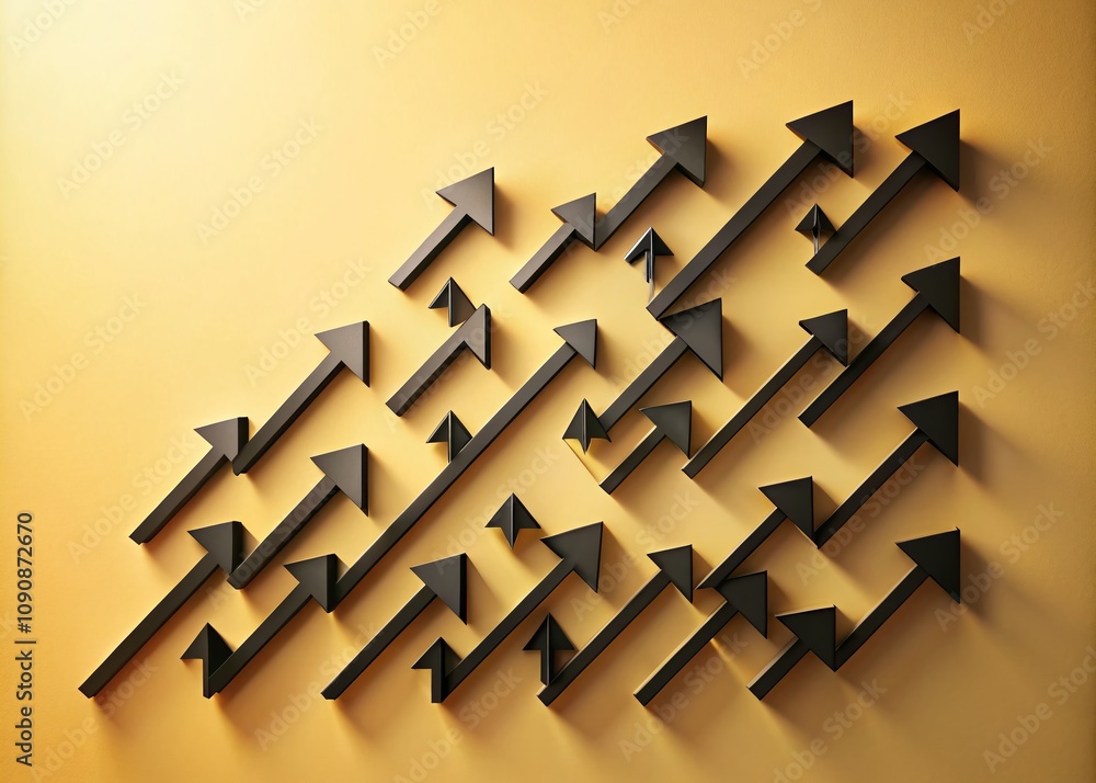 Poster minimalist looping animation of diagonal black arrows rising, symbolizing growth and direction in a 