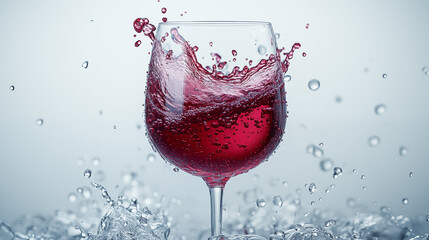 Red wine splash in crystal glass with dynamic liquid motion against light background