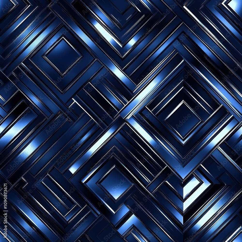 Aufkleber A futuristic metallic reflective pattern showcasing intricate geometric designs in deep blue tones and high gloss