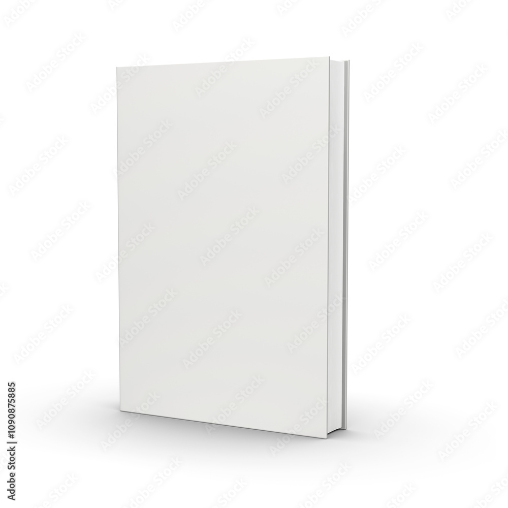 Aufkleber a blank standing book with a white cover, angled slightly and casting shadows on an isolated white b