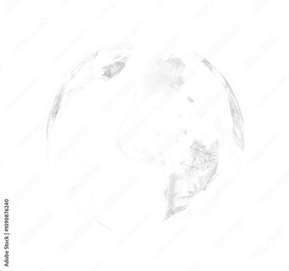 Poster Faint wireframe globe with abstract geometric patterns. Light background. Concept of global network, connectivity, and data visualization