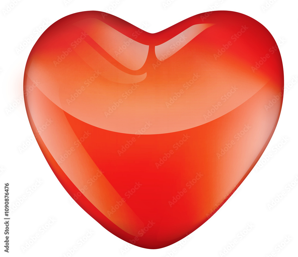 Poster a glossy red heart shape is shown isolated on a white background. smooth and shiny surface with grad