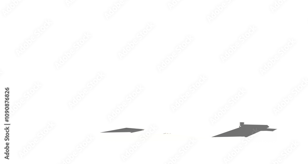 Poster Minimalistic abstract object with two gray shadows in the lower section, placed on a clean white background. Concept of simplicity and modernism