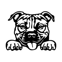 American Pit Bull Dog - Peeking Dog Breed - Pet Dog Vector Portrait, Dog Silhouette Stencil