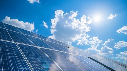 Solar photovoltaic panels. Modern building and solar panels