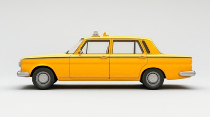 A bright yellow taxi cab, ready to pick up passengers, isolated on a white background