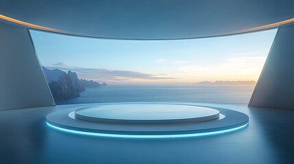 Exhibition booth for indoor modern architectural space products with a technological style by the seaside