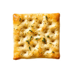 A delicious focaccia bread isolated on a white transparent background, Italian bread, usually flavored with olive oil and herbs.