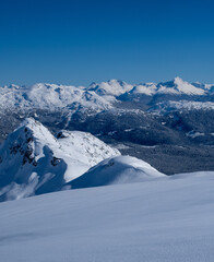 雪原から遠くの雪山を望む