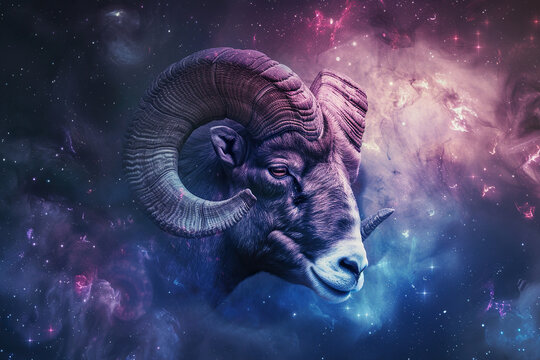 Astrological composition with concept of Aries zodiac sign symbol