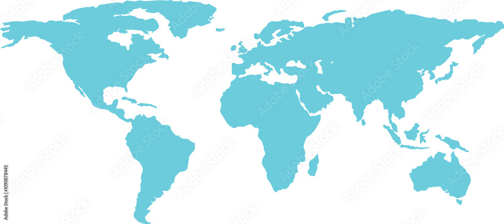 Poster simplified blue world map silhouette showing continents on a white background. isolated design layou