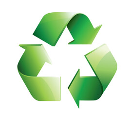 Obraz premium Green recycling symbol with three rounded arrows in a loop, isolated and clean on a white background. 3D rendering representing recycling and sustainability