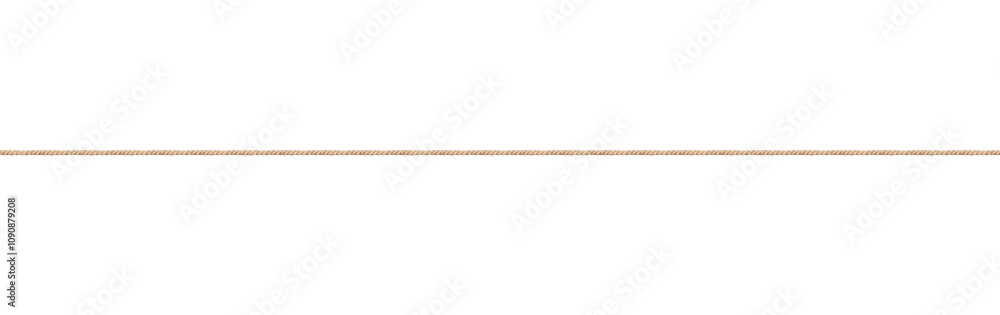 Poster Thin beige rope stretched horizontally across the image, isolated on a white background. Simple, clean layout. Concept of minimalism or design elements