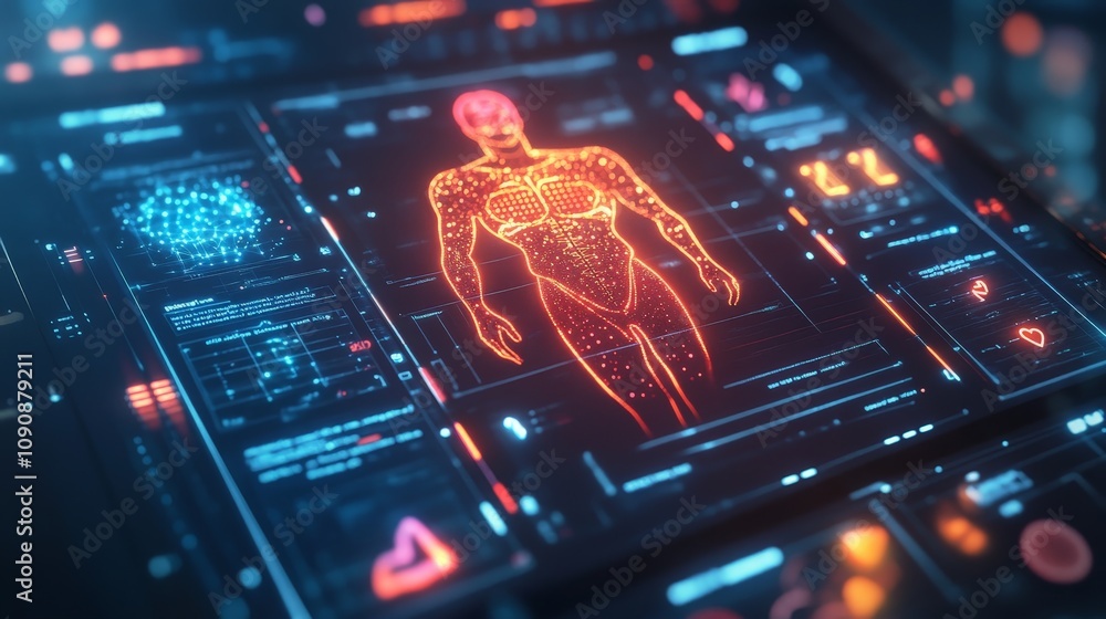 Aufkleber a close-up of a digital interface showing personalized fitness suggestions generated by ai, glowing 