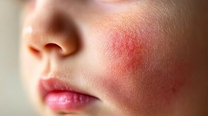 Fototapeta premium child's Face with Redness and Irritation Caused by Antibiotics Allergy.Pediatric skin conditions,allergic reactions,infant health,Healthcare,pharmaceuticals,dermatology,pediatrics,baby care products.
