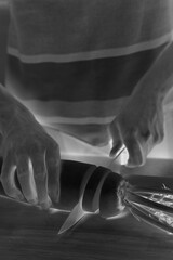 Person Cutting Daikon, Food Photography, Close View Background