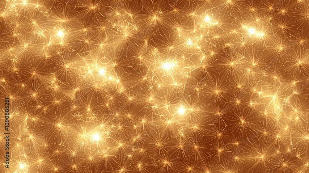Poster the image contains a repeating pattern of golden, starburst-like shapes on a brownish-gold backgroun