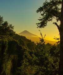 Sunset over active volcano Villarica in Chile