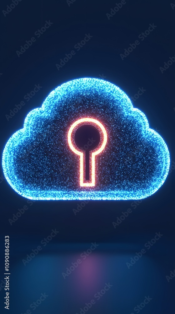 Poster secure cloud data digital keyhole in glowing nebula cloud