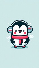 Fototapeta premium Cute Christmas penguin with earmuffs and scarf