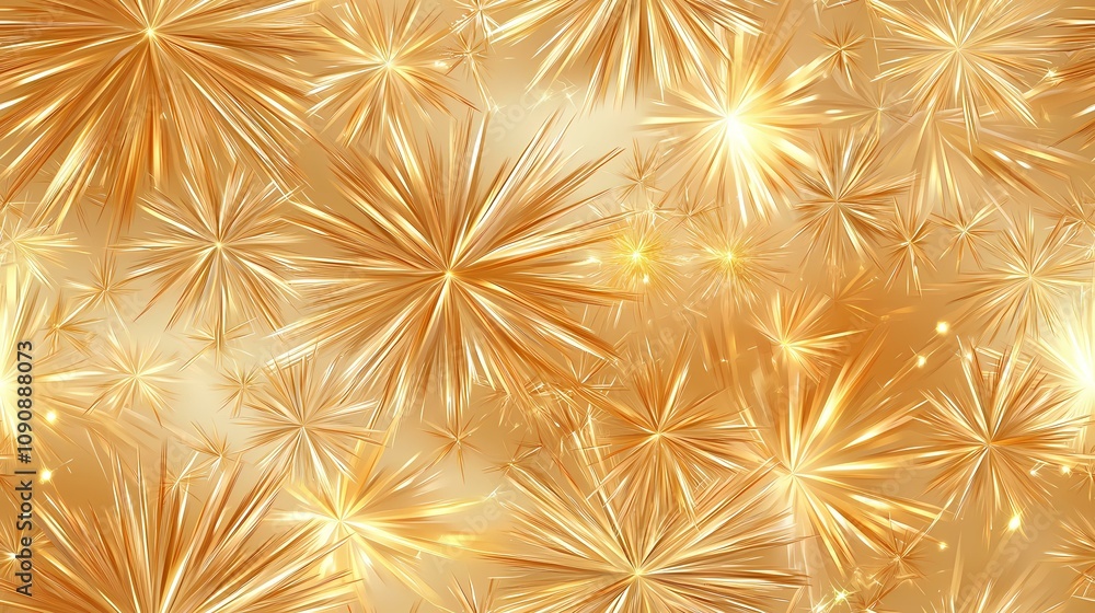 Poster the image contains a pattern of numerous golden, starburst-like shapes radiating outwards against a 